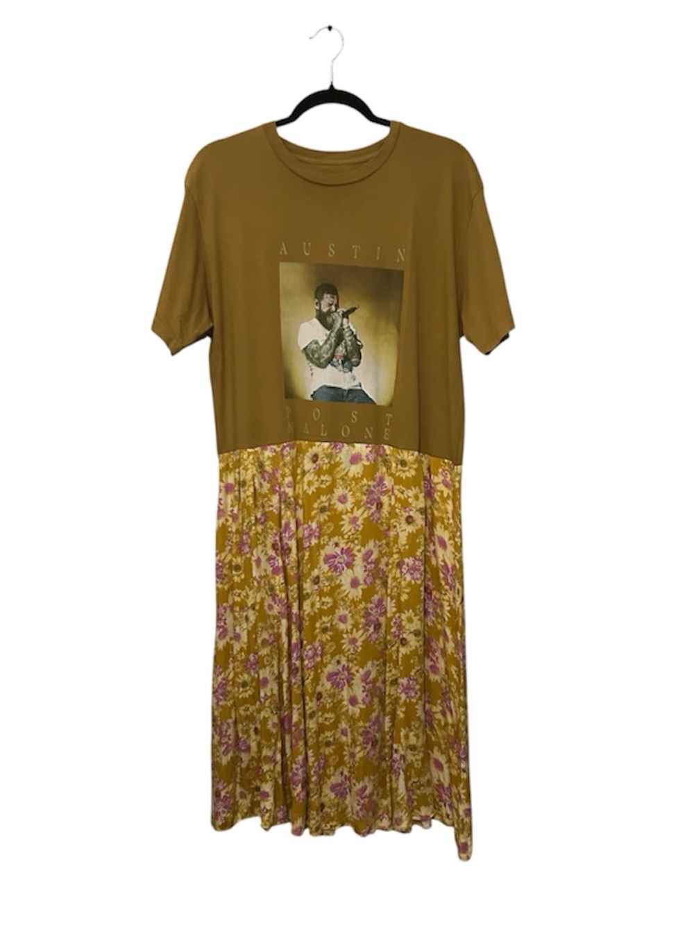 Post Malone upcycled Mustard Graphic Tee and Floral Midi Dress